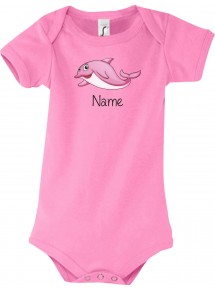Baby Body mit tollen Motiven inkl Ihrem Wunschnamen Delfin, Farbe rosa, Größe 12-18 Monate
