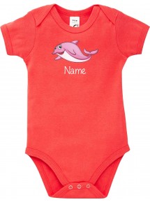 Baby Body mit tollen Motiven inkl Ihrem Wunschnamen Delfin, Farbe rot, Größe 12-18 Monate