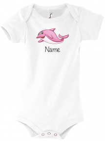Baby Body mit tollen Motiven inkl Ihrem Wunschnamen Delfin, Farbe weiss, Größe 12-18 Monate