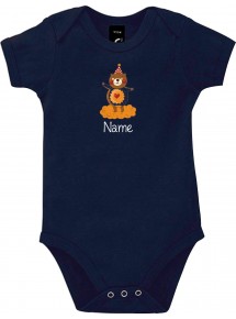 Baby Body mit tollen Motiven inkl Ihrem Wunschnamen Bär, Farbe blau, Größe 12-18 Monate