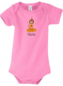 Baby Body mit tollen Motiven inkl Ihrem Wunschnamen Bär, Farbe rosa, Größe 12-18 Monate
