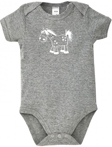 Baby Body Tiere Pferd Pony, grau, 3-6 Monate