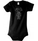 Baby Body zur Geburt mit deinen persönlichen Initialien Storch, Farbe schwarz, Größe 12-18 Monate