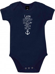Baby Body zur Geburt mit deinen persönlichen Initialien Anker, Farbe blau, Größe 12-18 Monate