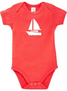 Cooler Baby Body Seegelboot, Jolle, Skipper, Kapitän, kult, Farbe rot, Größe 12-18 Monate