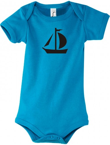 Cooler Baby Body Seegelboot, Jolle, Skipper, Kapitän, kult, Farbe hellblau, Größe 12-18 Monate