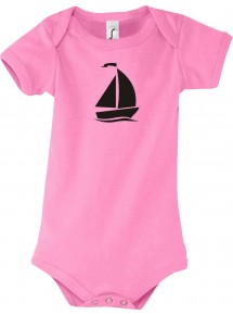 Cooler Baby Body Seegelboot, Jolle, Skipper, Kapitän, kult, Farbe rosa, Größe 12-18 Monate