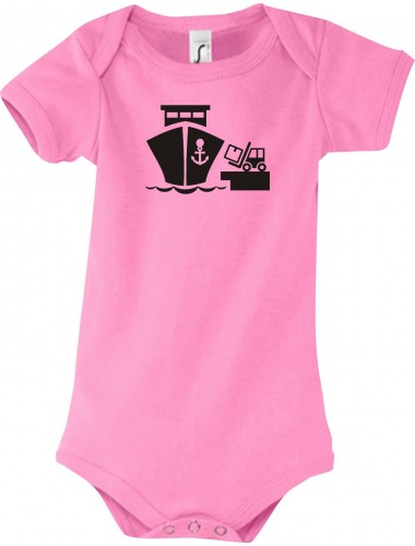 Cooler Baby Body Frachter, Übersee, Skipper, Kapitän, kult, Farbe rosa, Größe 12-18 Monate