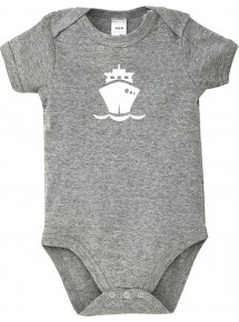 Cooler Baby Body Frachter, Übersee, Boot, Kapitän, kult, Farbe grau, Größe 12-18 Monate