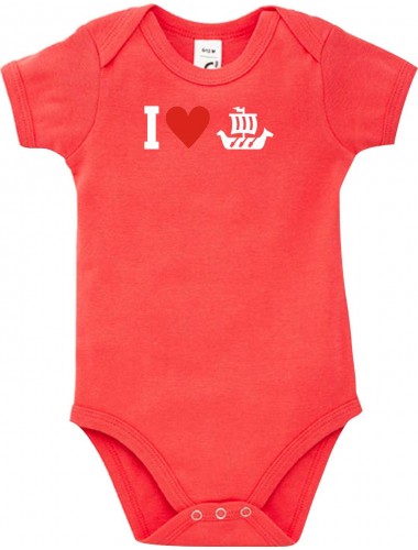 Cooler Baby Body I Love Wikingerschiff, Kapitän, kult, Farbe rot, Größe 12-18 Monate
