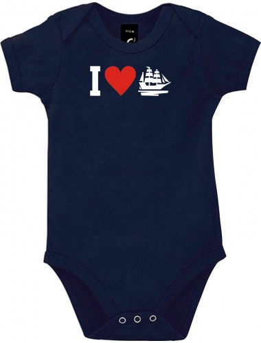 Cooler Baby Body I Love Seegelyacht, Kapitän, kult, Farbe blau, Größe 12-18 Monate