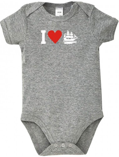 Cooler Baby Body I Love Seegelyacht, Kapitän, kult, Farbe grau, Größe 12-18 Monate