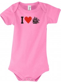 Cooler Baby Body I Love Seegelyacht, Kapitän, kult, Farbe rosa, Größe 12-18 Monate