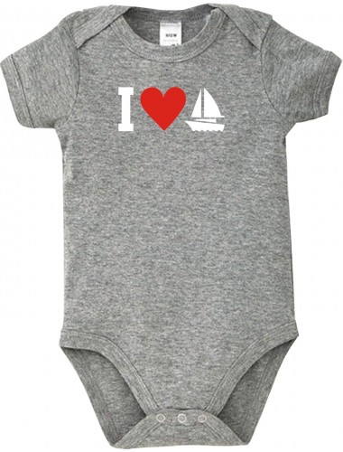 Cooler Baby Body I Love Seegeboot, Kapitän, Skipper, kult, Farbe grau, Größe 12-18 Monate
