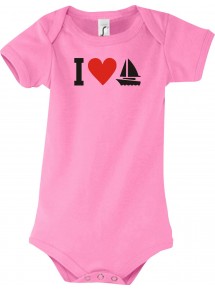 Cooler Baby Body I Love Seegeboot, Kapitän, Skipper, kult, Farbe rosa, Größe 12-18 Monate