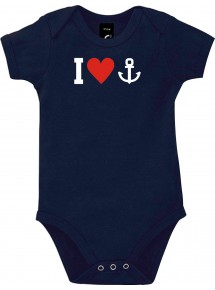 Cooler Baby Body I Love Anker, Kapitän, Skipper, kult, Farbe blau, Größe 12-18 Monate