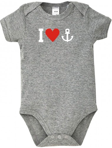 Cooler Baby Body I Love Anker, Kapitän, Skipper, kult, Farbe grau, Größe 12-18 Monate