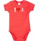 Cooler Baby Body I Love Anker, Kapitän, Skipper, kult, Farbe rot, Größe 12-18 Monate