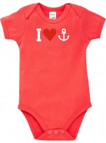 Cooler Baby Body I Love Anker, Kapitän, Skipper, kult, Farbe rot, Größe 12-18 Monate