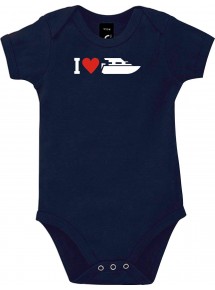 Cooler Baby Body I Love Yacht, Kapitän, Skipper, kult, Farbe blau, Größe 12-18 Monate