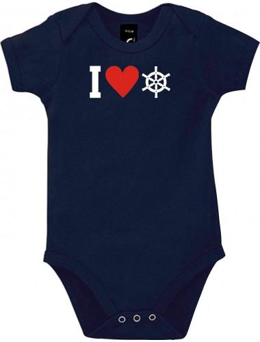 Cooler Baby Body I Love Steuerrrad, Kapitän, kult, Farbe blau, Größe 12-18 Monate