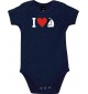 Cooler Baby Body I Love Seegelboot, Kapitän, kult, Farbe blau, Größe 12-18 Monate