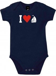 Cooler Baby Body I Love Seegelboot, Kapitän, kult, Farbe blau, Größe 12-18 Monate
