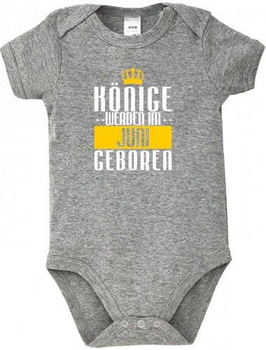 Baby Body Könige werden im Juni geboren, grau, 12-18 Monate