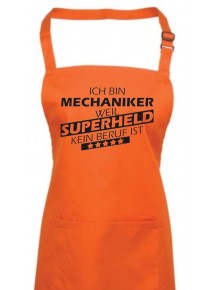 Kochschürze, Ich bin Michaniker, weil Superheld kein Beruf ist, Farbe orange
