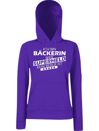 Lady Kapuzensweatshirt Ich bin Bäckerin, weil Superheld kein Beruf ist, Purple, XS
