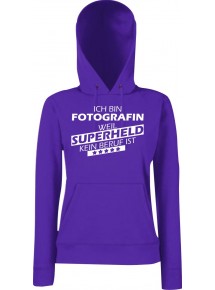 Lady Kapuzensweatshirt Ich bin Fotografin, weil Superheld kein Beruf ist, Purple, XS