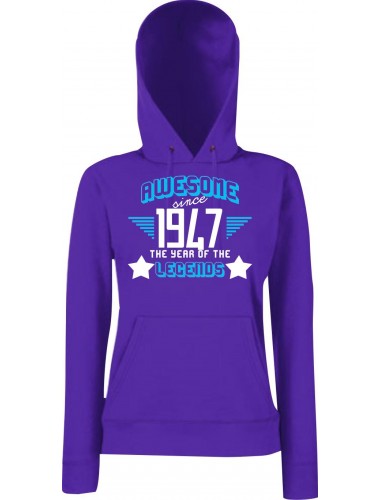 Lady Kapuzensweatshirt Awesome since 1947 the Year of the Legends, Purple, L