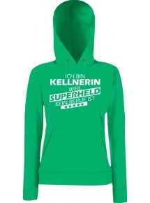 Lady Kapuzensweatshirt Ich bin Kellnerin, weil Superheld kein Beruf ist, KellyGreen, XS
