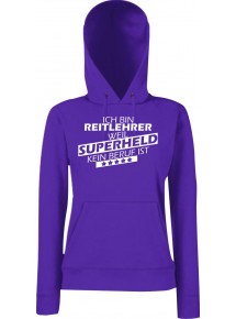 Lady Kapuzensweatshirt Ich bin Reitlehrer, weil Superheld kein Beruf ist, Purple, L