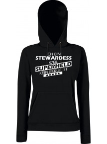 Lady Kapuzensweatshirt Ich bin Stewardess, weil Superheld kein Beruf ist, schwarz, XS
