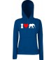 Lady Kapuzensweatshirt Zoo Tiere Animals I Love Elefanten, blau, XS