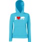 Lady Kapuzensweatshirt Zoo Tiere Animals I Love Elefanten, türkis, XS