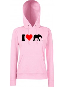 Lady Kapuzensweatshirt Zoo Tiere Animals I Love Elefanten, LightPink, XS