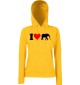 Lady Kapuzensweatshirt Zoo Tiere Animals I Love Elefanten, Sunflower, XS