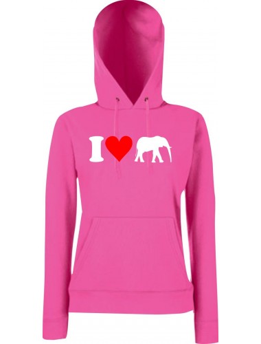 Lady Kapuzensweatshirt Zoo Tiere Animals I Love Elefanten, Fuchsia, XS