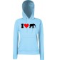 Lady Kapuzensweatshirt Zoo Tiere Animals I Love Elefanten, SkyBlue, XS