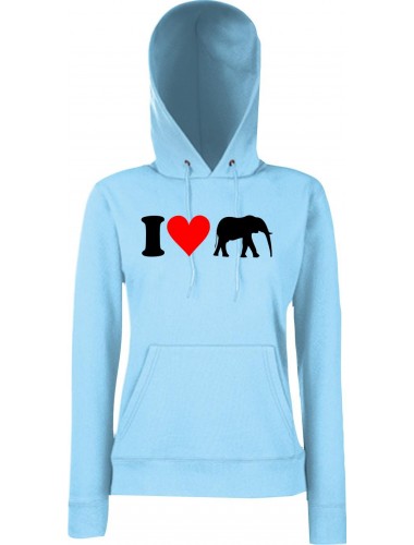 Lady Kapuzensweatshirt Zoo Tiere Animals I Love Elefanten, SkyBlue, XS