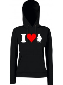 Lady Kapuzensweatshirt Zoo Tiere Animals I Love Pinguine, schwarz, XS