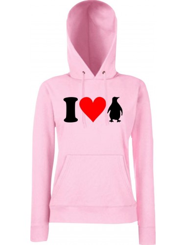 Lady Kapuzensweatshirt Zoo Tiere Animals I Love Pinguine, LightPink, XS