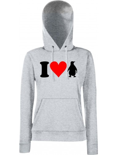 Lady Kapuzensweatshirt Zoo Tiere Animals I Love Pinguine, HeatherGrey, XS