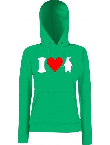 Lady Kapuzensweatshirt Zoo Tiere Animals I Love Pinguine, KellyGreen, XS