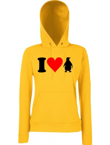 Lady Kapuzensweatshirt Zoo Tiere Animals I Love Pinguine, Sunflower, XS