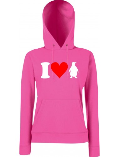 Lady Kapuzensweatshirt Zoo Tiere Animals I Love Pinguine, Fuchsia, XS