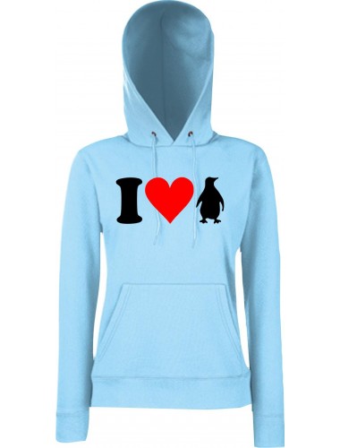 Lady Kapuzensweatshirt Zoo Tiere Animals I Love Pinguine, SkyBlue, XS