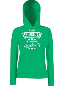 Lady Kapuzensweatshirt Wahre Schönheit kommt aus Hamburg, KellyGreen, L